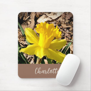 Mousepad Primavera amarelo Daffodil no nome personalizado d