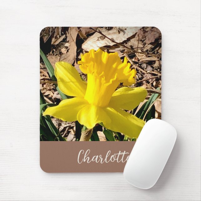 Mousepad Primavera amarelo Daffodil no nome personalizado d (Com mouse)
