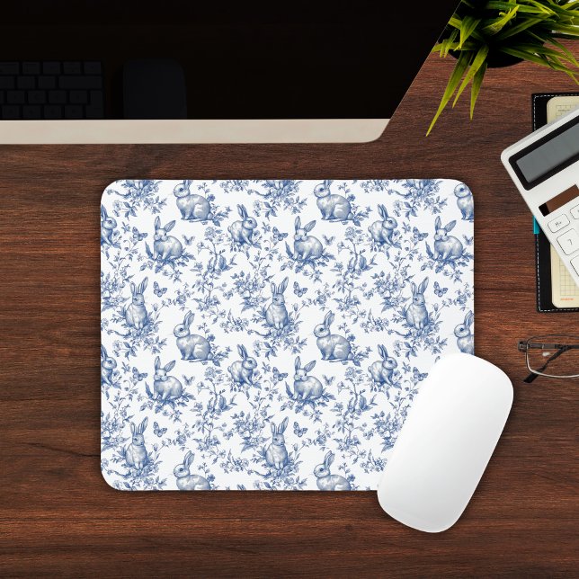 Mousepad Primavera Bunny Blue Chinoiserie (Spring Bunny Blue Chinoiserie Mouse Pad
)