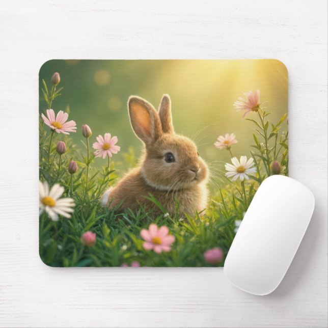 Mousepad Primavera Bunny No Prado De Flor Selvagem (Com mouse)