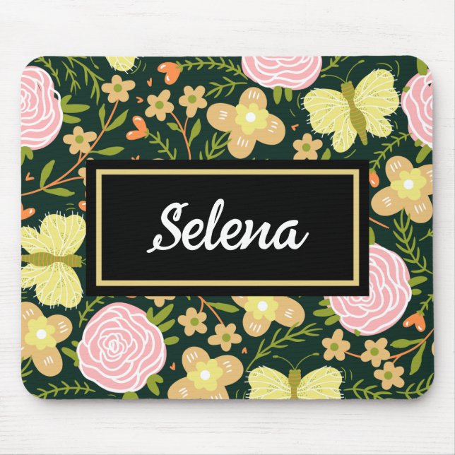 Mousepad Primavera de Padrão de Borboleta Floral Personaliz (Frente)