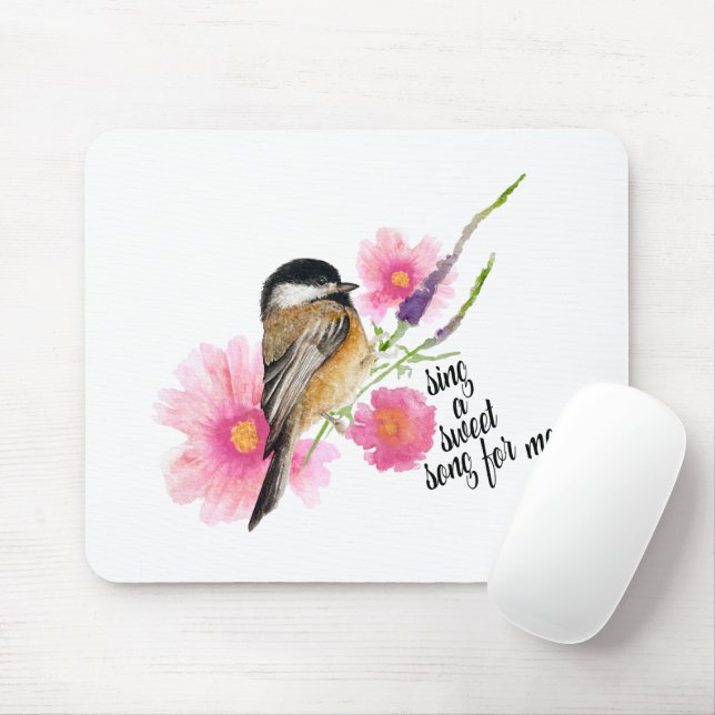 Mousepad Primavera de Pássaro Chickadee Preto (Com mouse)