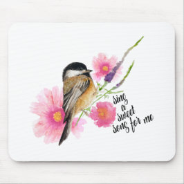 Mousepad Primavera de Pássaro Chickadee Preto