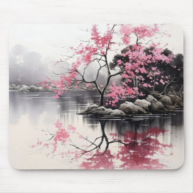 Mousepad Primavera de pintura a tinta Sakura (Frente)