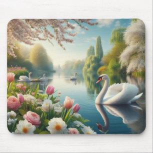 Mousepad Primavera do lago de swan floral