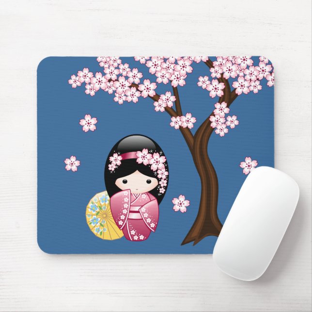 Mousepad Primavera Kokeshi Doll - Bonita Mancha Japonesa em (Com mouse)