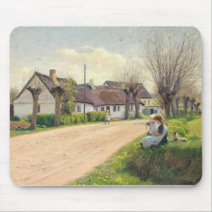 Mousepad Primavera na vila com garotas na estrada