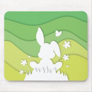 Mousepad Primavera paisagem, coelho da Páscoa sobre grama