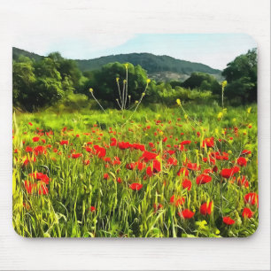Mousepad Primavera Poppies Meadow e Mountain Landscape