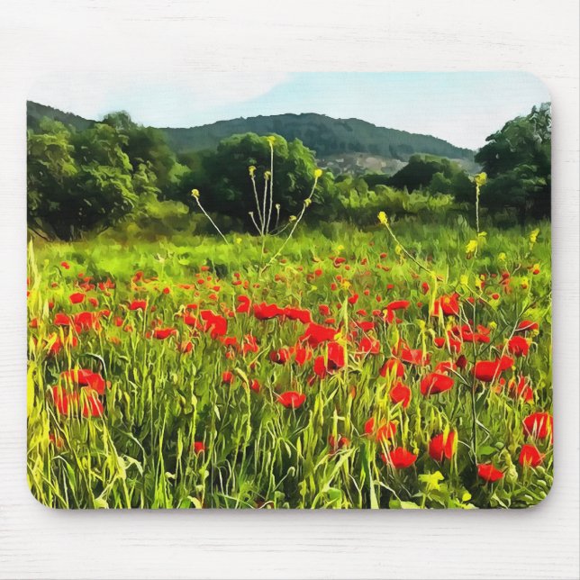 Mousepad Primavera Poppies Meadow e Mountain Landscape (Frente)