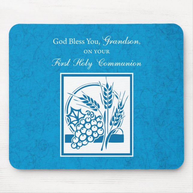 Mousepad Primeira Comunhão do Neto Azul, Trigo, Uvas (Frente)