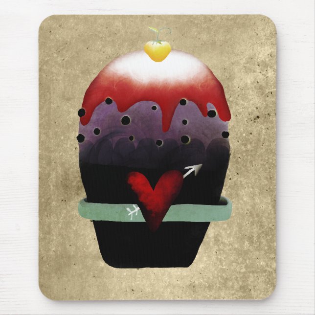 Mousepad primitivo de cupcake de morango e creme (Frente)