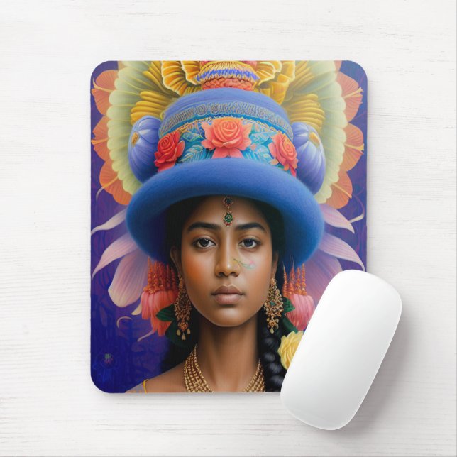 Mousepad Princesa asiática com chapéu azul grande (Com mouse)