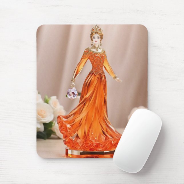 Mousepad Princesa de vidro cristal com vestido de laranja (Com mouse)