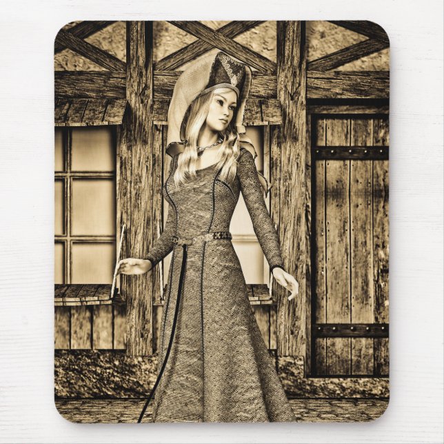 Mousepad Princesa Medieval Sépia Arte Renascentista (Frente)
