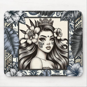 Mousepad Princesa Polinésia Floral Tribal Azul