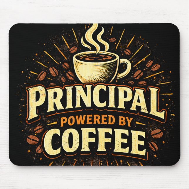 Mousepad Principal Powered by Coffee | Funny Admin Gift (Frente)