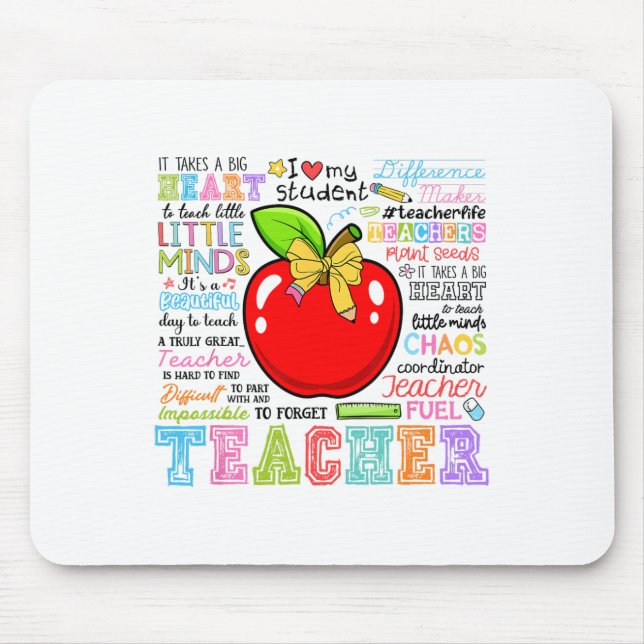 Mousepad Professor Arco Lápis Maçã Divertido Volta às Aulas (Frente)