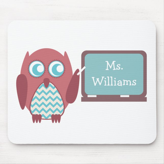Mousepad Professor azul de Chevron da coruja vermelha no (Frente)