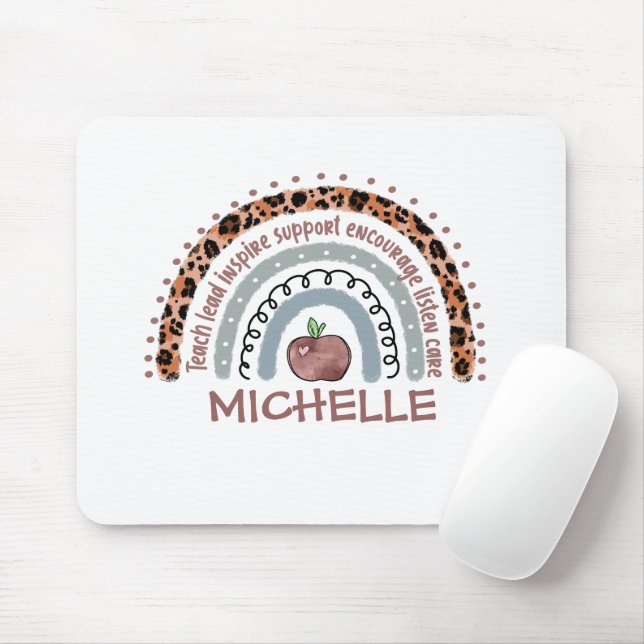 Mousepad Professor de arco-íris fofo personalizado | Nome p (Com mouse)