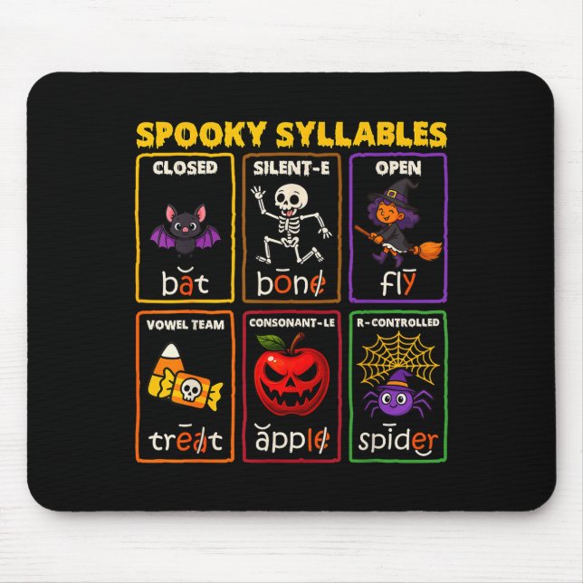 Mousepad Professor de Leitura de Halloween Sílabas Assustad (Frente)