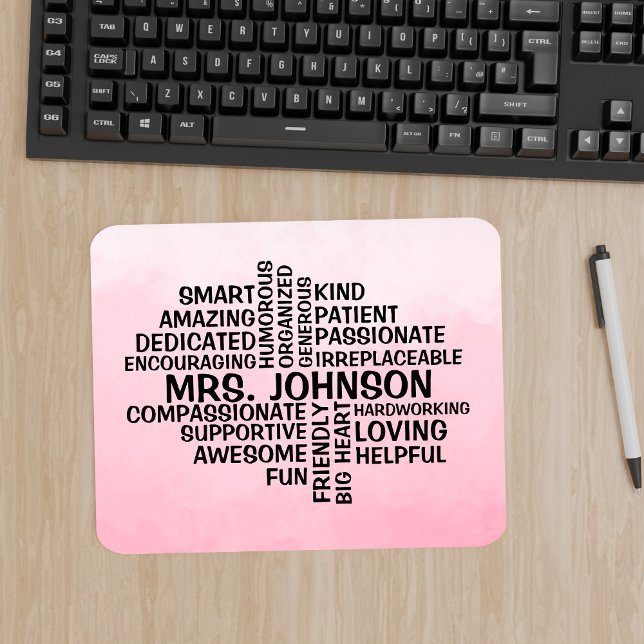 Mousepad Professor Palavra Nuvem Rosa Ombre (Criador carregado)