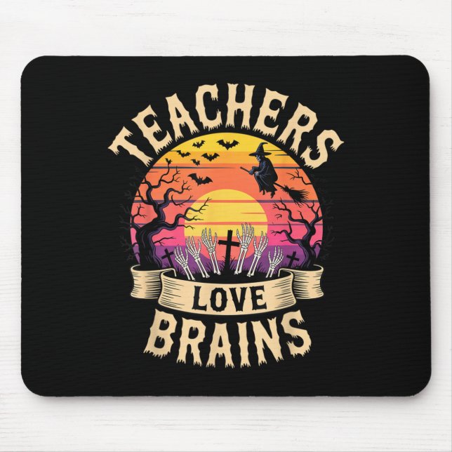 Mousepad Professores Adoram Cérebros Dia de as Bruxas engra (Frente)