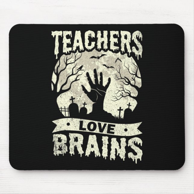 Mousepad professores de halloween adoram zumbis cerebrais (Frente)