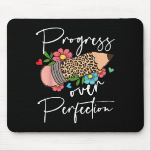 Mousepad Progresso Sobre a Perfeição Lápis Motivação Leopar