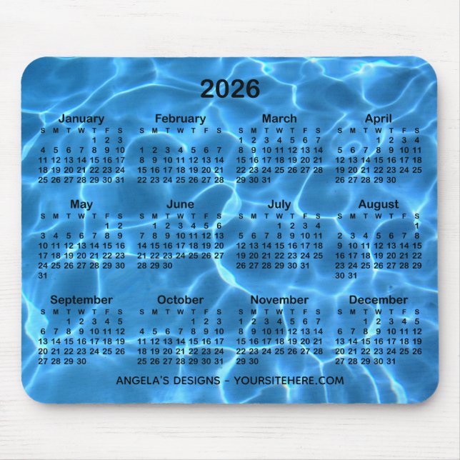 Mousepad Promocional Calendário da Piscina de Nadação Azul  (Frente)