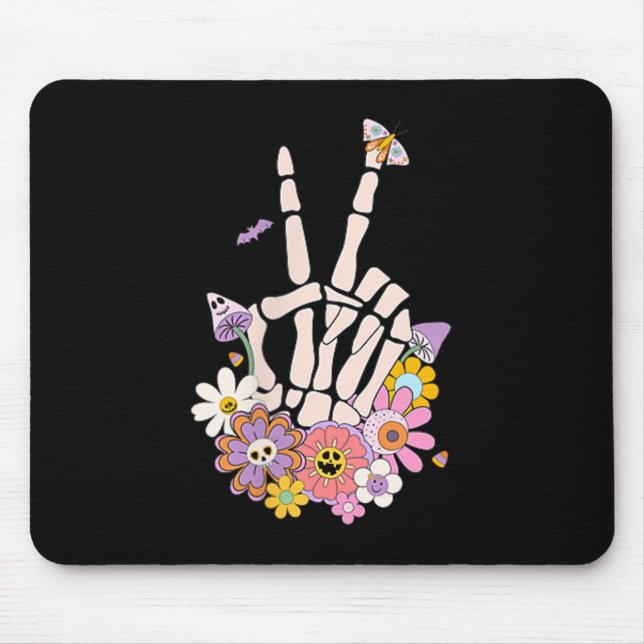 Mousepad Protect Your Peace Flower Skull Skeleton Hand Ment (Frente)