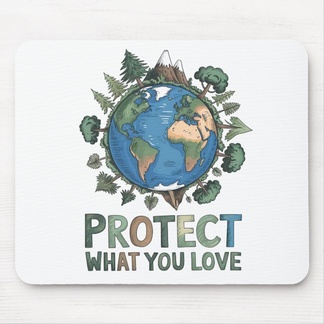 Mousepad Proteja o que você ama" Design da Terra ambiental (Frente)