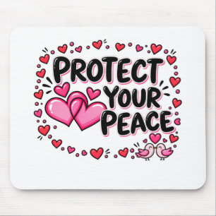 Mousepad Proteja Sua Paz Corações Rosa Pombinhos