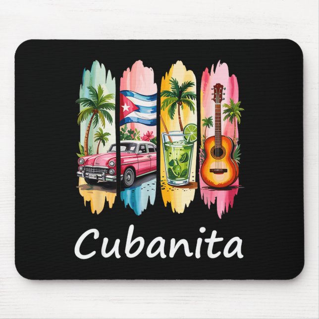 Mousepad Proud Cubanita Cuban Flag Guitar Mojito Car Design (Frente)