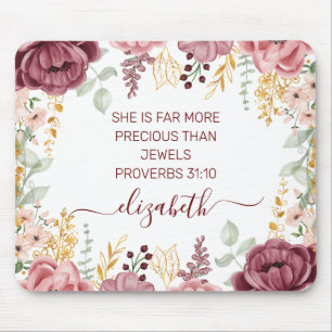 Mousepad Provérbios 31 Elegante flor rosa pastel escritura