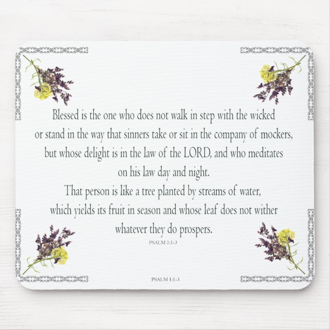 Mousepad PSALM 1:1-3 Design botânico, (Frente)