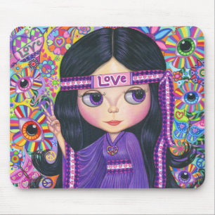 Mousepad Psicadélico roxo da boneca da menina do Hippie do