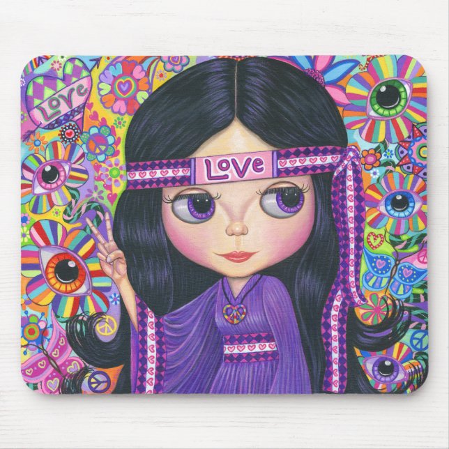 Mousepad Psicadélico roxo da boneca da menina do Hippie do (Frente)