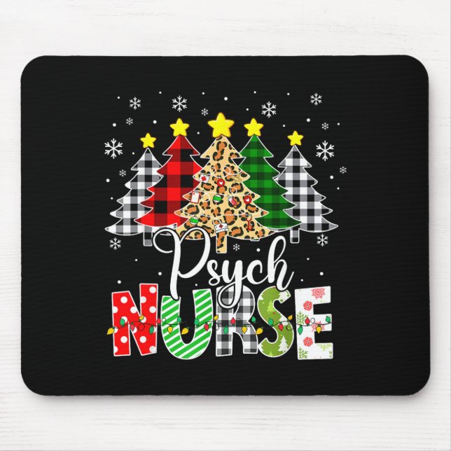 Mousepad Psych Nurse Xmas Tree Leopard Red Plaid Christmas  (Frente)