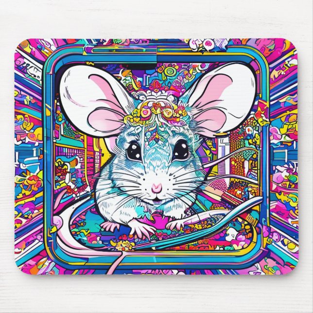 Mousepad Psychedelic Mouse: A Colorful Journey (Frente)