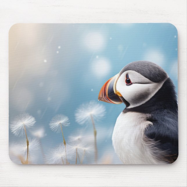 Mousepad Puffin Aves Selvagens Tranquilo Animais Pacíficos (Frente)