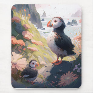 Mousepad Puffin Bird Retrato Animal Pintura de animais