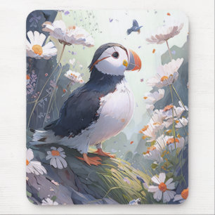 Mousepad Puffin Bird Retrato Animal Pintura de animais