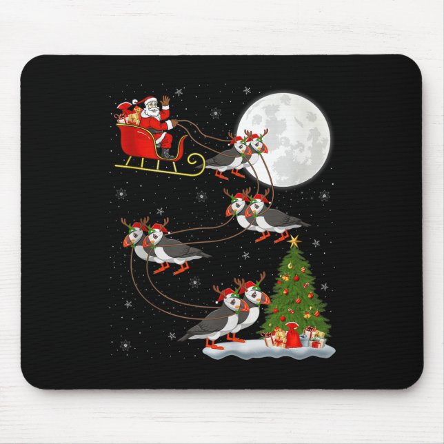 Mousepad Puffins Bird Santa Sleigh Flying Funny Magical Chr (Frente)