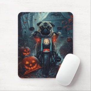 Mousepad Pug Andando de Moto Halloween Assustador