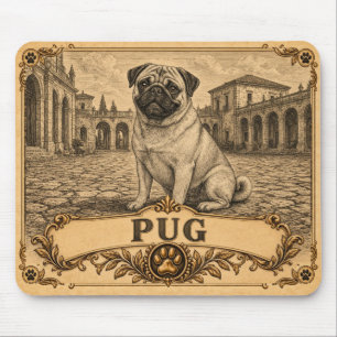 Mousepad Pug, Cachorro Clássico Vintage