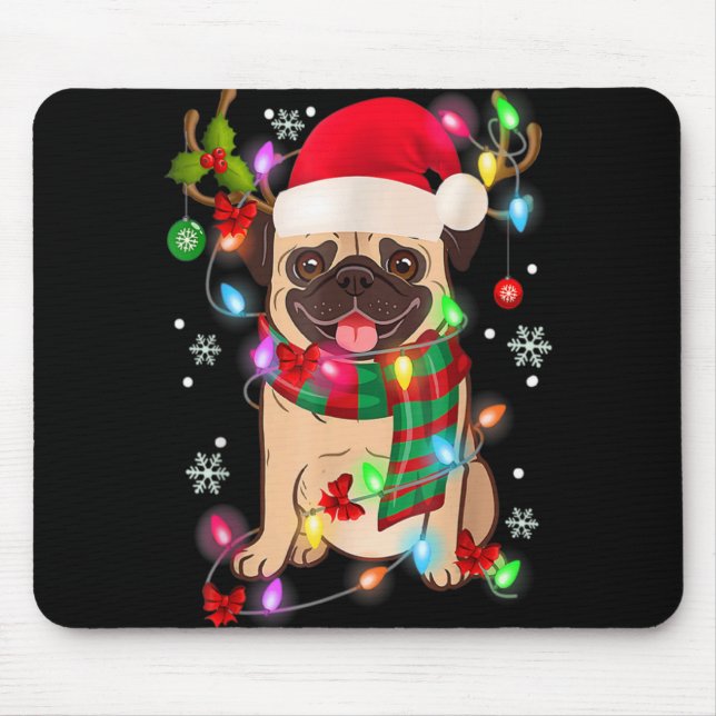 Mousepad Pug Christmas Tree Lights Santa Dog Xmas Boys Pugm (Frente)