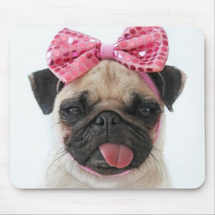 Mousepad Pug com Arco rosa