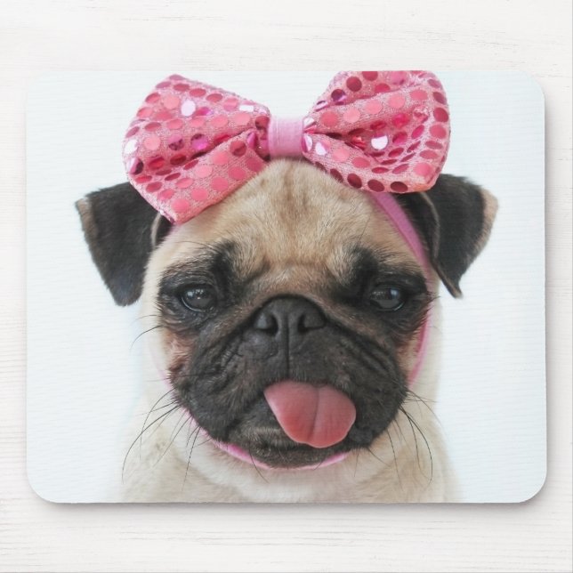 Mousepad Pug com Arco rosa (Frente)