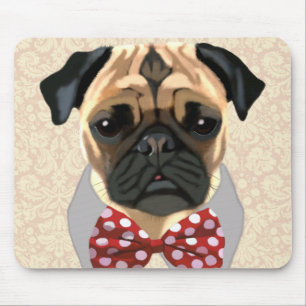Mousepad Pug com Arco vermelho e branco